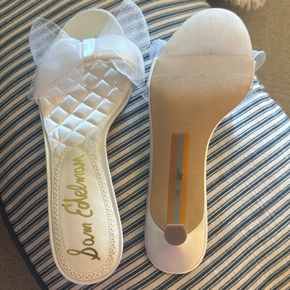 Sam Edelman White Satin Bow Slide Sandals